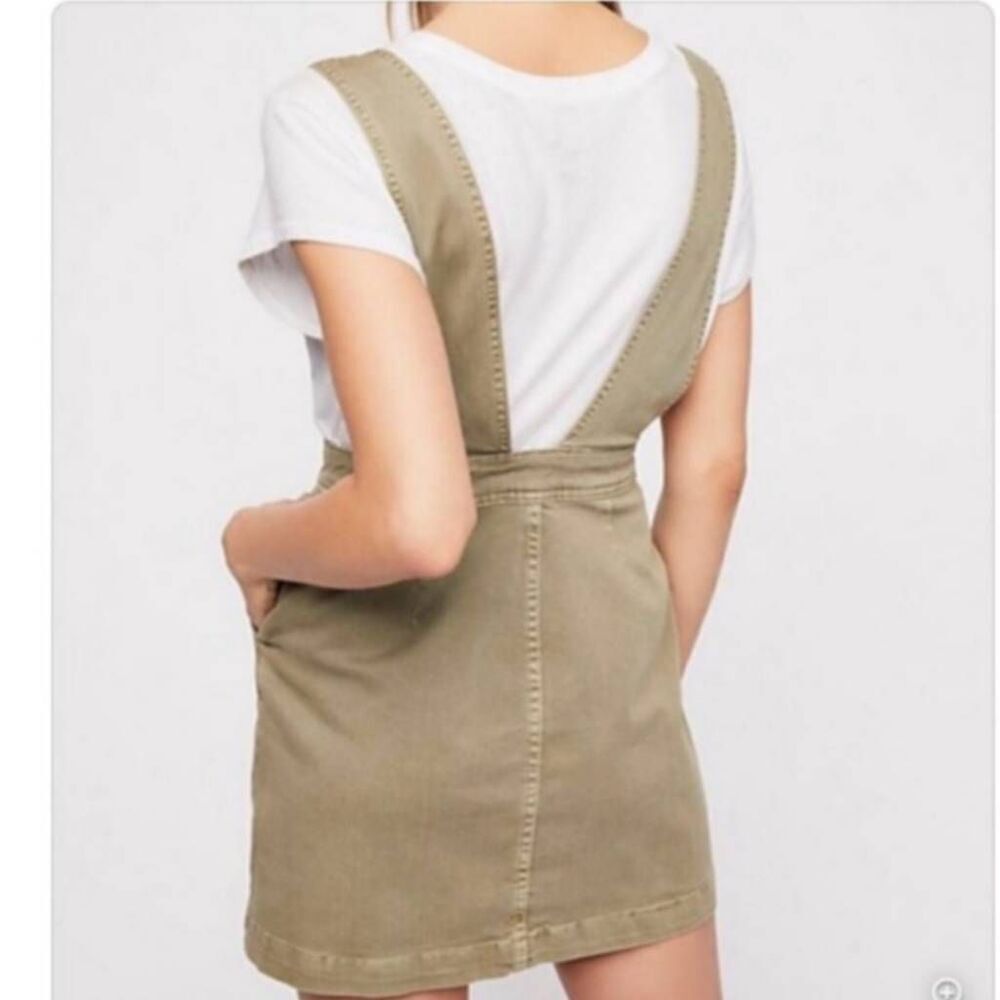 Free People Twill Button-Front Jumper Dress Size 6 - Picture 2 of 10